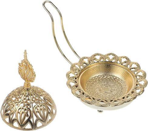 Vintage Arabic Incense Burner, Metal Incense Oud Burner Bakhoor Arabian Diffuser Frankincense Cone Charcoal - Stove Cover and Stove Bowl - Home Decoration Gold in Saudi Arabia