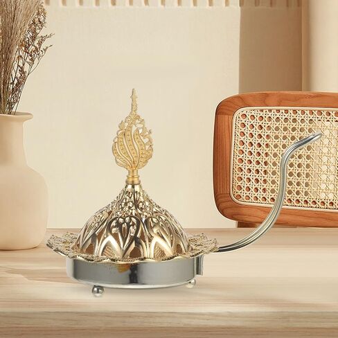 Vintage Arabic Incense Burner, Metal Incense Oud Burner Bakhoor Arabian Diffuser Frankincense Cone Charcoal - Stove Cover and Stove Bowl - Home Decoration Gold in Saudi Arabia
