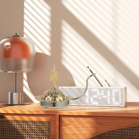 Vintage Arabic Incense Burner, Metal Incense Oud Burner Bakhoor Arabian Diffuser Frankincense Cone Charcoal - Stove Cover and Stove Bowl - Home Decoration Gold in Saudi Arabia