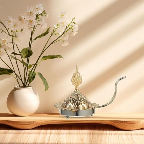 Vintage Arabic Incense Burner, Metal Incense Oud Burner Bakhoor Arabian Diffuser Frankincense Cone Charcoal - Stove Cover and Stove Bowl - Home Decoration Gold in Saudi Arabia