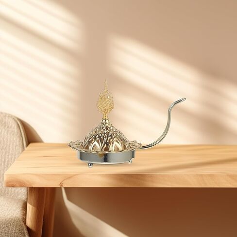 Vintage Arabic Incense Burner, Metal Incense Oud Burner Bakhoor Arabian Diffuser Frankincense Cone Charcoal - Stove Cover and Stove Bowl - Home Decoration Gold in Saudi Arabia