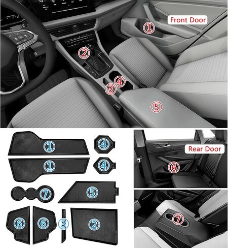 لملحقات Volkswagen Jetta 2025 2019-2024 حامل أكواب إدراج حامي حصيرة وحدة التحكم المركزية بطانة فتحة الباب وسادة غير قابلة للانزلاق مضادة للغبار تناسب الديكور الداخلي مجموعة 10 قطع (أسود) in Kuwait