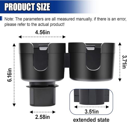 Car Double Cup Holder Extender, Multifunctional 2-in-1 Auto Drink Holder Insert with Adjustable Base, Portable Cup Holders Adapter, Universal Car Beverage Organizer for Bottle, Snack (Black) in Saudi Arabia