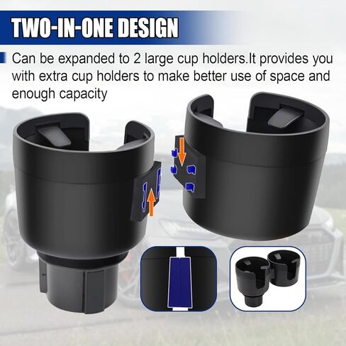 Car Double Cup Holder Extender, Multifunctional 2-in-1 Auto Drink Holder Insert with Adjustable Base, Portable Cup Holders Adapter, Universal Car Beverage Organizer for Bottle, Snack (Black) in Saudi Arabia