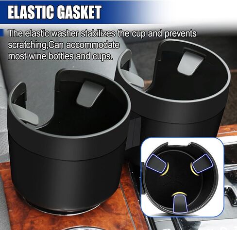 Car Double Cup Holder Extender, Multifunctional 2-in-1 Auto Drink Holder Insert with Adjustable Base, Portable Cup Holders Adapter, Universal Car Beverage Organizer for Bottle, Snack (Black) in Saudi Arabia