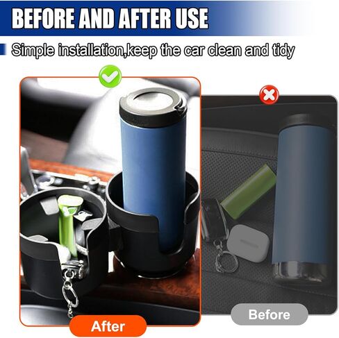 Car Double Cup Holder Extender, Multifunctional 2-in-1 Auto Drink Holder Insert with Adjustable Base, Portable Cup Holders Adapter, Universal Car Beverage Organizer for Bottle, Snack (Black) in Saudi Arabia