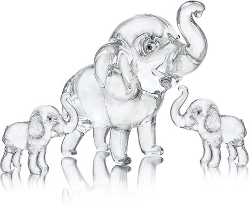 HDCRYSTALGIFTS Set of 3,Mother and Two Babies Elephant Collectible Figurines Lucky Crystal Paperweight Ornament Home Decor Table Centerpiece Housewarming Congratulatory Gift in Kuwait