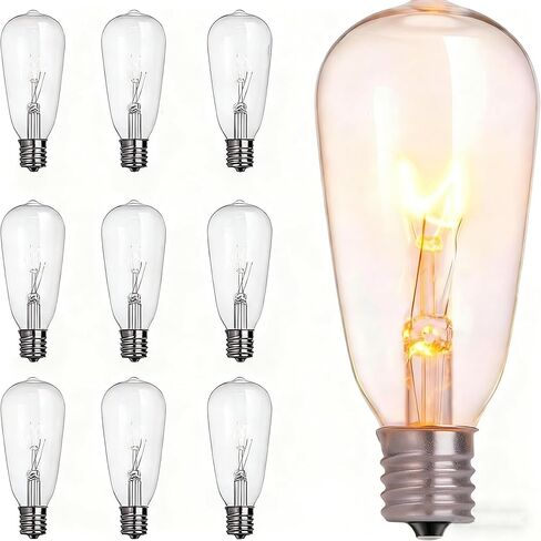 Abeja 10 حزمة مصابيح إديسون الكهربائية، ST40 مصابيح إضاءة إديسون واضحة، 7 وات/ E17 قاعدة لولبية ST40 مصابيح بديلة بديلة للفناء الخارجي ST40 سلسلة أضواء، أبيض دافئ in Kuwait