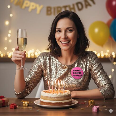 Birthday Pin – “Birthday Behavior Activated" Button Badge, Hot Pink Funny Happy Birthday Pin for Women Men Girls Teens, Party Photo Prop & Gift Bag Accessory, 2.25Inch in Saudi Arabia