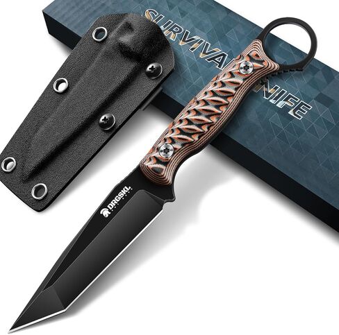 Tanto Fixed Blade Knife - Full Tang Survival Knife for Bushcraft - Camping Knives with Sheath - Black Knives Forged from a Single Piece of D2 Steel - Ideal Gift for Men - Green in Saudi Arabia