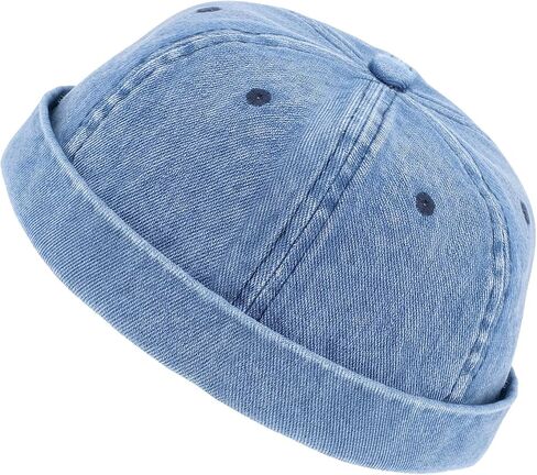 Brimless Caps for Men, Vintage Denim Hat, Rolled Cuff Docker Brimless Hat Sailor Beanie for Hip Hop Dancing Watch Cap in Kuwait