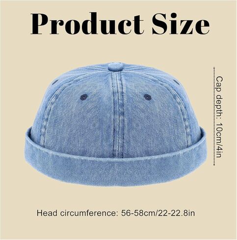 Brimless Caps for Men, Vintage Denim Hat, Rolled Cuff Docker Brimless Hat Sailor Beanie for Hip Hop Dancing Watch Cap in Kuwait
