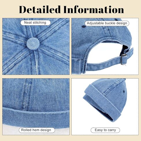 Brimless Caps for Men, Vintage Denim Hat, Rolled Cuff Docker Brimless Hat Sailor Beanie for Hip Hop Dancing Watch Cap in Kuwait