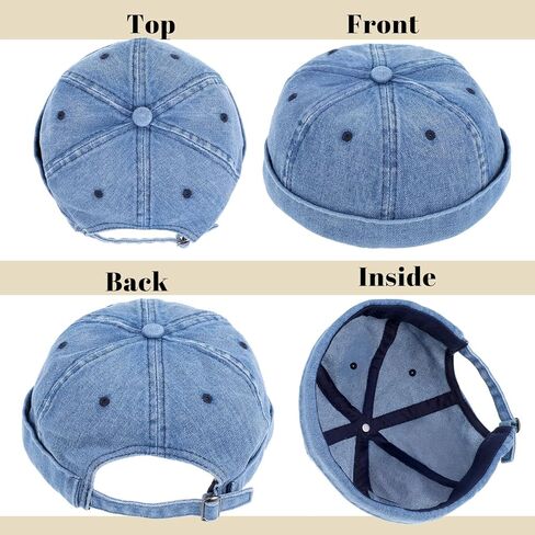 Brimless Caps for Men, Vintage Denim Hat, Rolled Cuff Docker Brimless Hat Sailor Beanie for Hip Hop Dancing Watch Cap in Kuwait