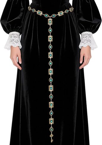 حزام سلسلة الخصر في العصور الوسطى، أحزمة ساحرة عتيقة من Renfaire القوطية معدنية فايكنغ سلتيك حزام سلسلة غربي للنساء in Kuwait