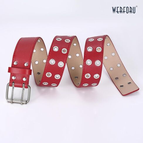 حزام جلد WERFORU بحلقة معدنية مزدوجة مع سلسلة قابلة للفصل للنساء حزام خصر مرصع بالبنطلونات الجينز in Saudi Arabia