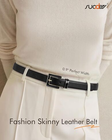 SUOSDEY Women Skinny Leather Belt for Jeans Pants Dresses with Square Buckle, Thin Leather Waist Belt, Width 0.9" in Saudi Arabia