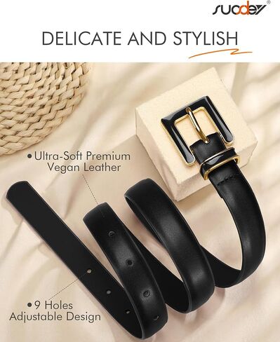 SUOSDEY Women Skinny Leather Belt for Jeans Pants Dresses with Square Buckle, Thin Leather Waist Belt, Width 0.9" in Saudi Arabia