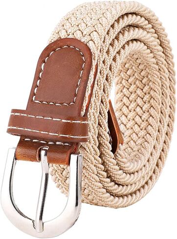 Braided Stretch Belt for Women – Adjustable No-Hole Elastic Belt with Silver Buckle for Jeans and Casual Pants in Saudi Arabia