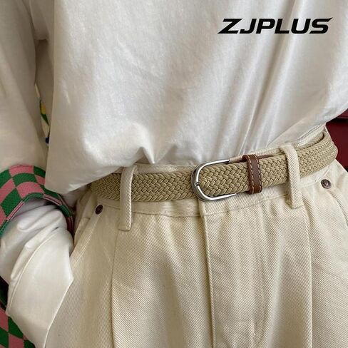 Braided Stretch Belt for Women – Adjustable No-Hole Elastic Belt with Silver Buckle for Jeans and Casual Pants in Saudi Arabia