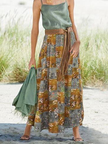 Women's Casual Skirts High Waisted Pleated A Line Swing Skirts Vintage Floral Skirts in Saudi Arabia