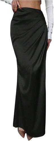 SHENHE Women's Satin Maxi Skirt High Waisted Side Ruched Elegant Silky Dressy Fishtail Skirt in Saudi Arabia