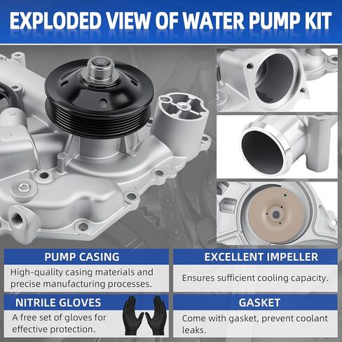 AW6341 Professional Water Pump Compatible with Ram 1500 2011-2020, 2500 3500 11-18, Dodge Ram 09-10 5.7L V8 HEMI, Durango, Chrysler Aspen. OEM Replaces 53022192AE in Saudi Arabia