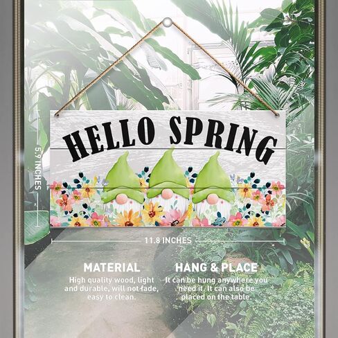 Spring Gnomes Wall Decor Sign, Hello Spring, Spring Decorations for Home Bedroom Door Porch Rustic Flora Hanging Sign Spring Decor Indoor Outdoor Farmhouse Plaque in Saudi Arabia