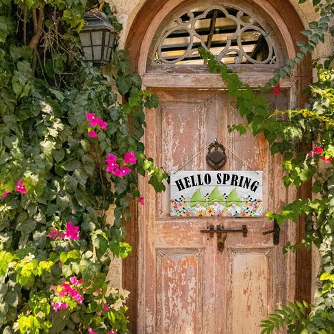 Spring Gnomes Wall Decor Sign, Hello Spring, Spring Decorations for Home Bedroom Door Porch Rustic Flora Hanging Sign Spring Decor Indoor Outdoor Farmhouse Plaque in Saudi Arabia