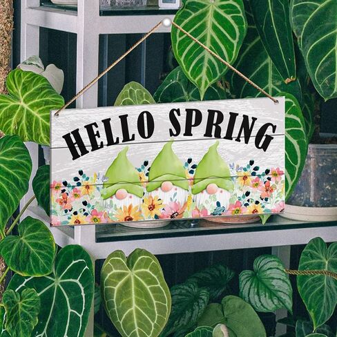 Spring Gnomes Wall Decor Sign, Hello Spring, Spring Decorations for Home Bedroom Door Porch Rustic Flora Hanging Sign Spring Decor Indoor Outdoor Farmhouse Plaque in Saudi Arabia