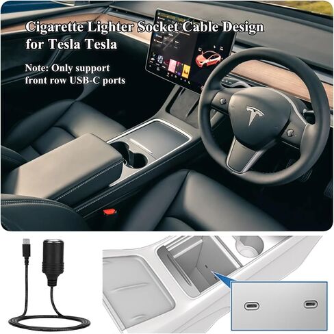 USB C PD 12V to Cigarette Lighter Socket Cable for Tesla Model 3/Y/S/X, for Tesla Vehicle Front Row USB C Port Use Only(1ft Long) in Kuwait
