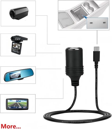 USB C PD 12V to Cigarette Lighter Socket Cable for Tesla Model 3/Y/S/X, for Tesla Vehicle Front Row USB C Port Use Only(1ft Long) in Kuwait