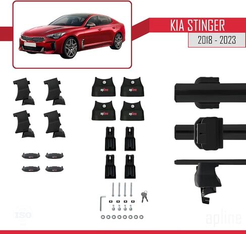 Compatible with Kia Stinger 2018-2023 ACE-4 Car Roof Rack Cross Bar Black Aluminium 2 Bars in Saudi Arabia
