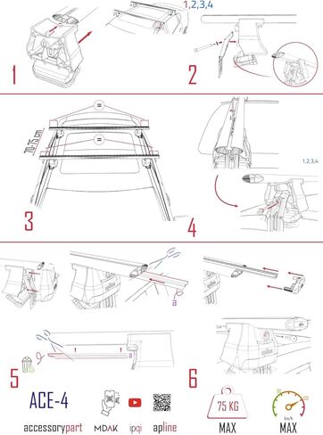 Compatible with Kia Stinger 2018-2023 ACE-4 Car Roof Rack Cross Bar Black Aluminium 2 Bars in Saudi Arabia