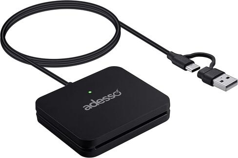 قارئ بطاقات ذكية Adesso SCR-400 USB-C مع محول USB-A لبطاقة الهوية الحكومية ذات الوصول المشترك العسكري CAC، متوافق مع FIPS 201، شريحة اتصال ISO 7816، متوافقة مع أجهزة الكمبيوتر المحمول المكتبية التي تعمل بنظام Windows وMac in Saudi Arabia
