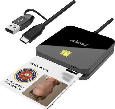 قارئ بطاقات ذكية Adesso SCR-400 USB-C مع محول USB-A لبطاقة الهوية الحكومية ذات الوصول المشترك العسكري CAC، متوافق مع FIPS 201، شريحة اتصال ISO 7816، متوافقة مع أجهزة الكمبيوتر المحمول المكتبية التي تعمل بنظام Windows وMac in Saudi Arabia
