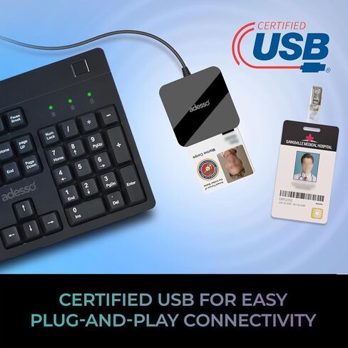 قارئ بطاقات ذكية Adesso SCR-400 USB-C مع محول USB-A لبطاقة الهوية الحكومية ذات الوصول المشترك العسكري CAC، متوافق مع FIPS 201، شريحة اتصال ISO 7816، متوافقة مع أجهزة الكمبيوتر المحمول المكتبية التي تعمل بنظام Windows وMac in Saudi Arabia