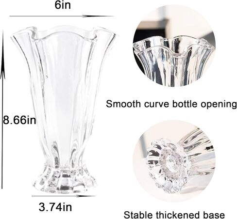 Vintage Ribbed Pedestal Glass Vase Esmiome 8.7in Embossed Big Heavy Thickened Crystal Clear Flower Bouquet Hydroponic Vases for Roses Lilies Smooth Rim Home Decor Office Wedding Dining Table Party in Saudi Arabia