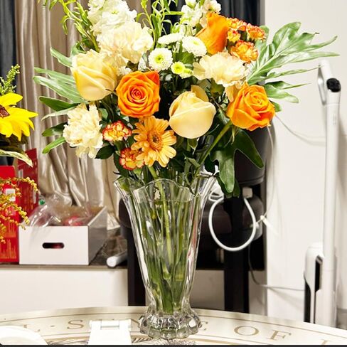 Vintage Ribbed Pedestal Glass Vase Esmiome 8.7in Embossed Big Heavy Thickened Crystal Clear Flower Bouquet Hydroponic Vases for Roses Lilies Smooth Rim Home Decor Office Wedding Dining Table Party in Saudi Arabia