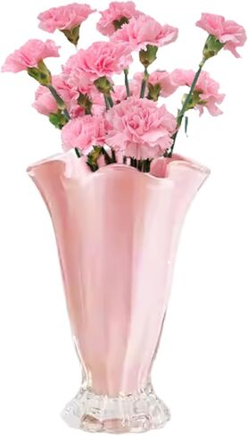 مزهرية زجاجية بقاعدة مضلعة عتيقة من Esmiome مقاس 8.7 بوصة منقوشة كبيرة ثقيلة سميكة من الكريستال الشفاف باقة زهور مزهريات مائية للورود والزنابق ذات حافة ناعمة ديكور منزلي مكتب وحفلات طاولة طعام الزفاف in Kuwait