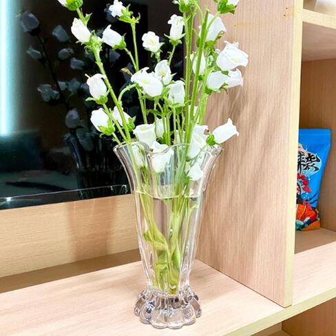 Vintage Ribbed Pedestal Glass Vase Esmiome 8.7in Embossed Big Heavy Thickened Crystal Clear Flower Bouquet Hydroponic Vases for Roses Lilies Smooth Rim Home Decor Office Wedding Dining Table Party in Saudi Arabia