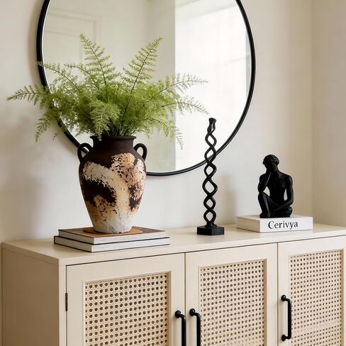 10 Inch Rustic Terracotta Vase - Matte Black and Brown Ceramic Vase with 2 Handles, Hand-Sculpted Clay Texture, Modern Farmhouse Home Decor for Table, Living Room & Office in Saudi Arabia