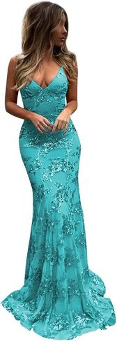 Laces Sequin Long Prom Dress for Women Spaghetti Strap Cocktail Party Dress Glitter V Neck Evening Formal Gown in Saudi Arabia