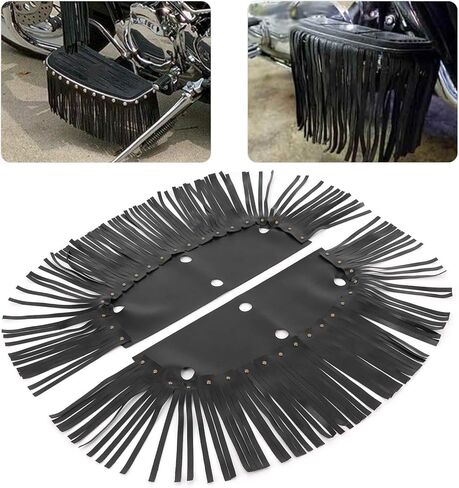 Estink Motorcycle Saddlebag, Black PU Leather with Fringe Tassel, Retro Foot Pedal Cover, Universal, 2 Pack in Kuwait