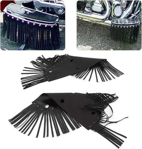 Estink Motorcycle Saddlebag, Black PU Leather with Fringe Tassel, Retro Foot Pedal Cover, Universal, 2 Pack in Kuwait
