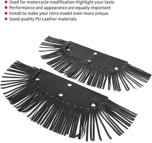 Estink Motorcycle Saddlebag, Black PU Leather with Fringe Tassel, Retro Foot Pedal Cover, Universal, 2 Pack in Kuwait