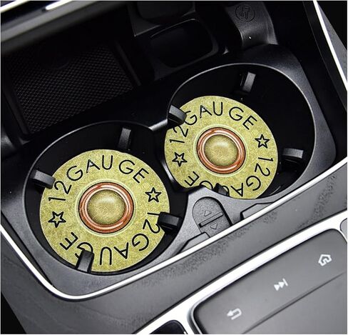 2 PCS Car Cupholder Coaster, Cool 12 Gauge Shaped Absorbent Cup Holder Insert Coaster with Finger Notch, Anti Slip Vehicle Drink Mat Vintage Cup Holder Decor for Women Men in Saudi Arabia