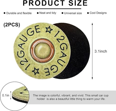 2 PCS Car Cupholder Coaster, Cool 12 Gauge Shaped Absorbent Cup Holder Insert Coaster with Finger Notch, Anti Slip Vehicle Drink Mat Vintage Cup Holder Decor for Women Men in Saudi Arabia