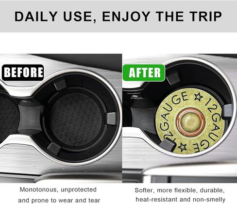 2 PCS Car Cupholder Coaster, Cool 12 Gauge Shaped Absorbent Cup Holder Insert Coaster with Finger Notch, Anti Slip Vehicle Drink Mat Vintage Cup Holder Decor for Women Men in Saudi Arabia