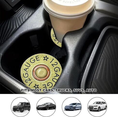 2 PCS Car Cupholder Coaster, Cool 12 Gauge Shaped Absorbent Cup Holder Insert Coaster with Finger Notch, Anti Slip Vehicle Drink Mat Vintage Cup Holder Decor for Women Men in Saudi Arabia